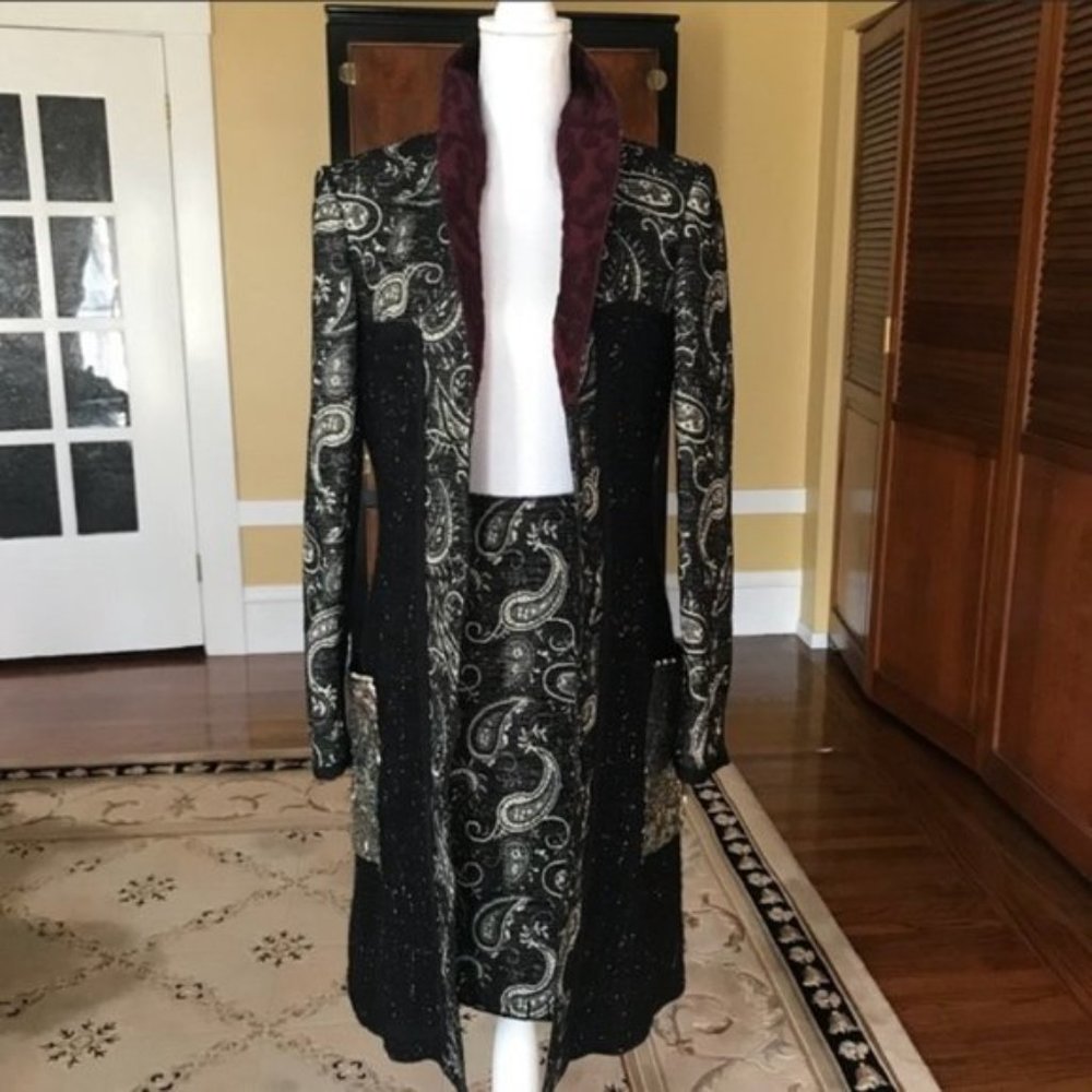 Pollini paisley print black jacquard skirt with glass beads at hem NWOT - Picture 15 of 15
